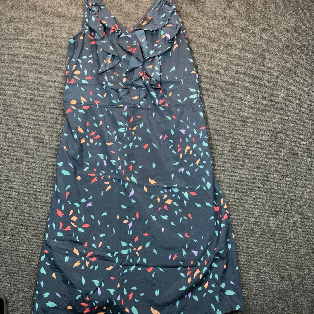Y2K Mossimo Ruffle V-Neck Sheer Dress XS Navy Art Teacher Academia Artsy Modest